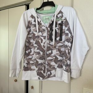 Cabelas full zip hooded sweatshirt embroidered logo detail woman's size XL